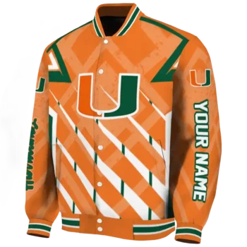 personalized miami hurricanes chevron angles orange varsity jacket best selling.webp