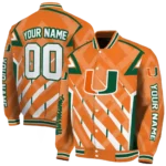 personalized miami hurricanes chevron angles orange varsity jacket best selling.webp