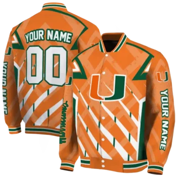 personalized miami hurricanes chevron angles orange varsity jacket fashion forward.webp