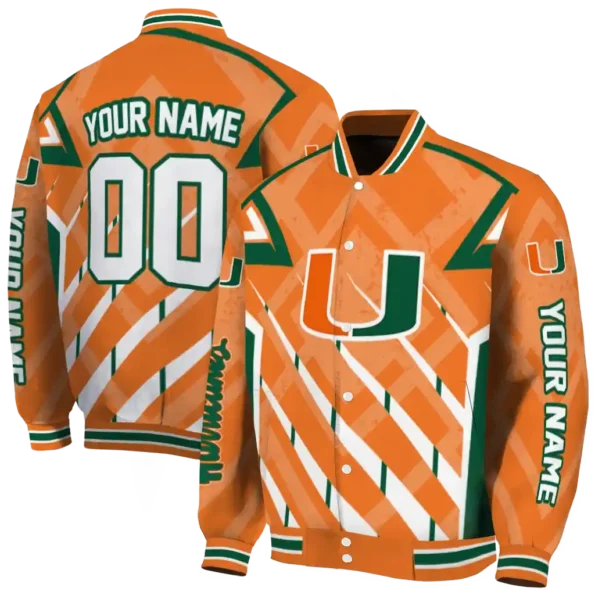 personalized miami hurricanes chevron angles orange varsity jacket fashion forward.webp