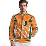personalized miami hurricanes chevron angles orange varsity jacket best selling.webp