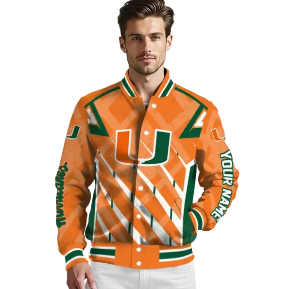 personalized miami hurricanes chevron angles orange varsity jacket high quality.webp
