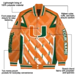 personalized miami hurricanes chevron angles orange varsity jacket best selling.webp