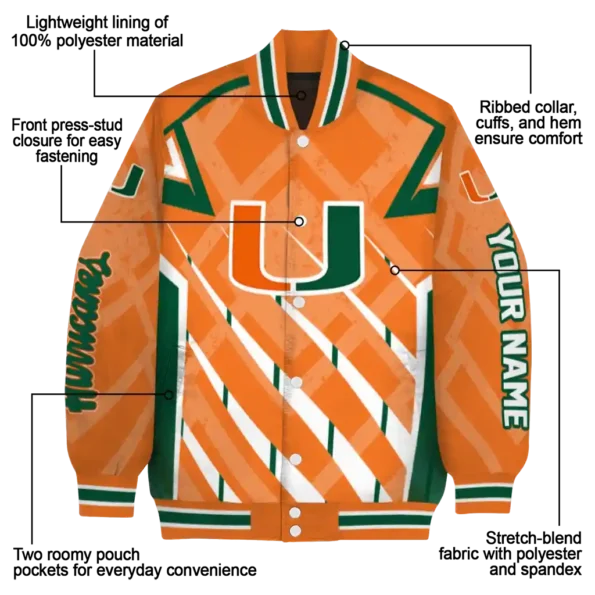 personalized miami hurricanes chevron angles orange varsity jacket new arrival.webp