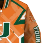 personalized miami hurricanes chevron angles orange varsity jacket best selling.webp