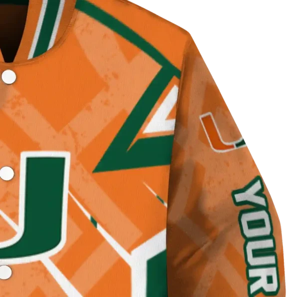 personalized miami hurricanes chevron angles orange varsity jacket premium grade.webp