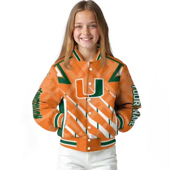 personalized miami hurricanes chevron angles orange varsity jacket top rated.webp