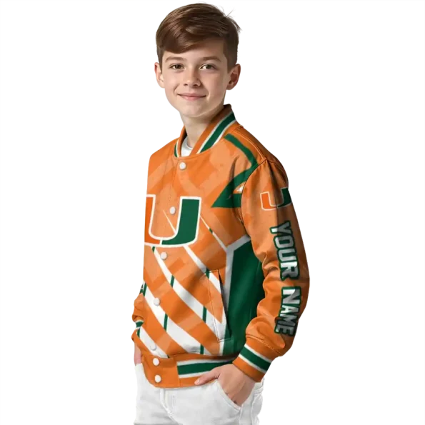 personalized miami hurricanes chevron angles orange varsity jacket trendy.webp