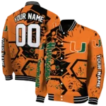 personalized-miami-hurricanes-hexagon-cluster-orange-black-varsity-jacket-best-selling.webp