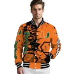personalized-miami-hurricanes-hexagon-cluster-orange-black-varsity-jacket-best-selling.webp
