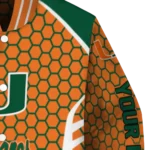 personalized miami hurricanes hexagon grid orange varsity jacket best selling.webp