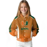 personalized miami hurricanes hexagon grid orange varsity jacket best selling.webp