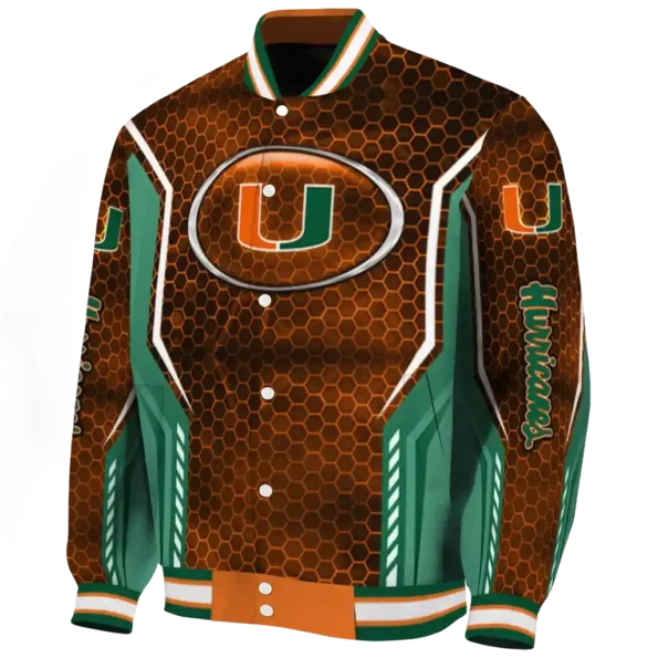 personalized miami hurricanes power plate orange varsity jacket best selling