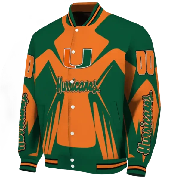 personalized miami hurricanes spider mark orange green varsity jacket best selling