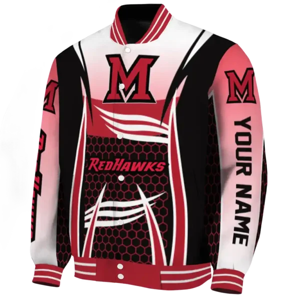 personalized miami redhawks mesh effect red black varsity jacket best selling