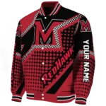 personalized miami redhawks star burst red varsity jacket best selling.webp