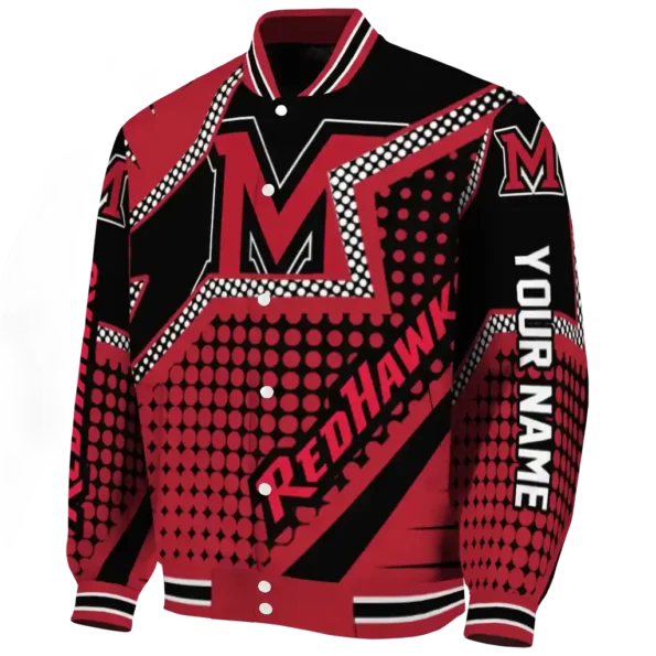 personalized miami redhawks star burst red varsity jacket best selling.webp