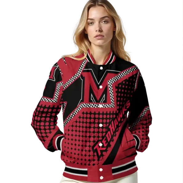 personalized miami redhawks star burst red varsity jacket latest model.webp