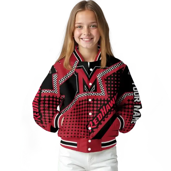personalized miami redhawks star burst red varsity jacket top rated.webp