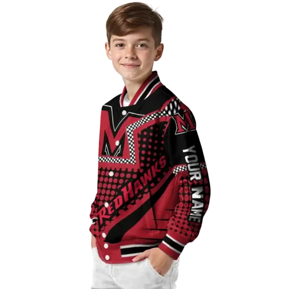 personalized miami redhawks star burst red varsity jacket trendy.webp