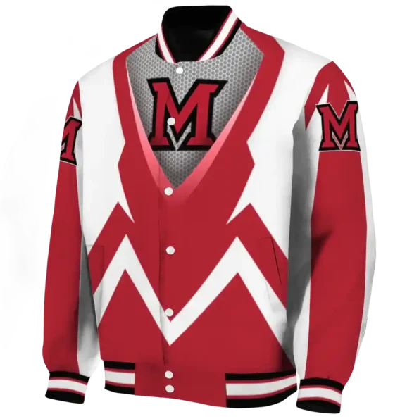 personalized miami redhawks v stripes red white varsity jacket best selling