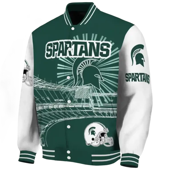personalized michigan state spartans ferris arena green white varsity jacket best selling