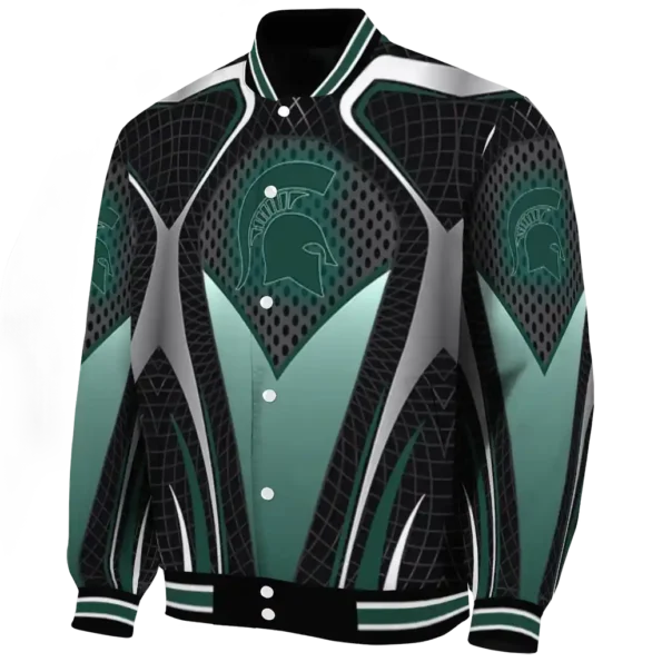 personalized michigan state spartans mesh chest white black varsity jacket best selling