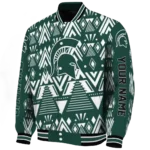 personalized michigan state spartans pyramid shapes green varsity jacket best selling.webp