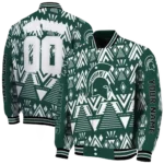 personalized michigan state spartans pyramid shapes green varsity jacket best selling.webp