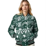 personalized michigan state spartans pyramid shapes green varsity jacket best selling.webp