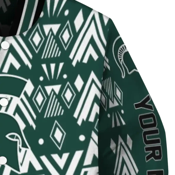 personalized michigan state spartans pyramid shapes green varsity jacket premium grade.webp