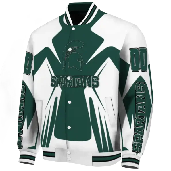 personalized michigan state spartans spider mark green white varsity jacket best selling