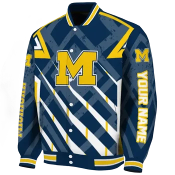 personalized michigan wolverines chevron angles blue varsity jacket best selling.webp