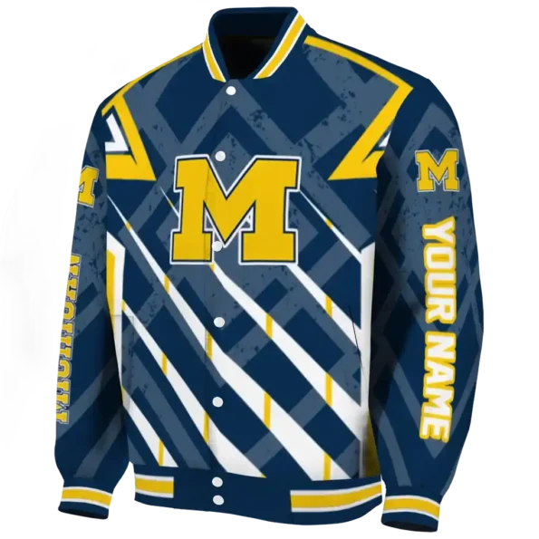 personalized michigan wolverines chevron angles blue varsity jacket best selling.webp