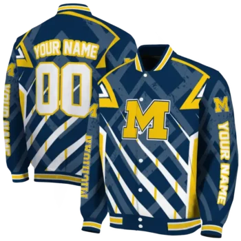 personalized michigan wolverines chevron angles blue varsity jacket fashion forward.webp