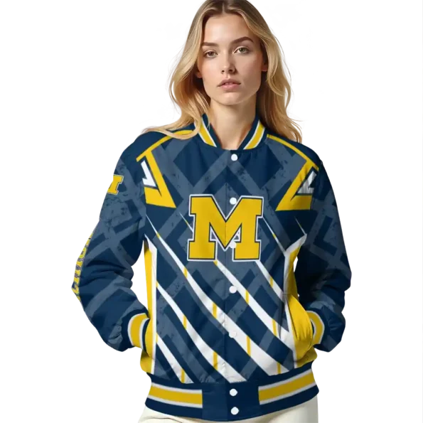 personalized michigan wolverines chevron angles blue varsity jacket latest model.webp