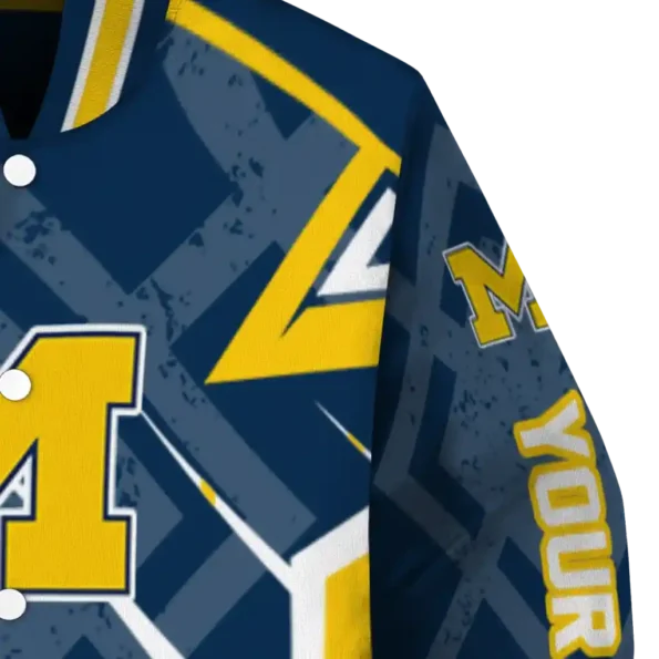 personalized michigan wolverines chevron angles blue varsity jacket premium grade.webp