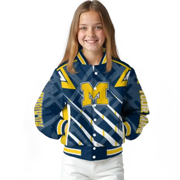personalized michigan wolverines chevron angles blue varsity jacket top rated.webp