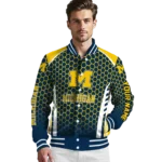 personalized michigan wolverines hexagon grid blue varsity jacket best selling.webp