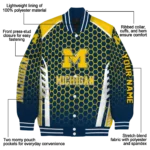 personalized michigan wolverines hexagon grid blue varsity jacket best selling.webp