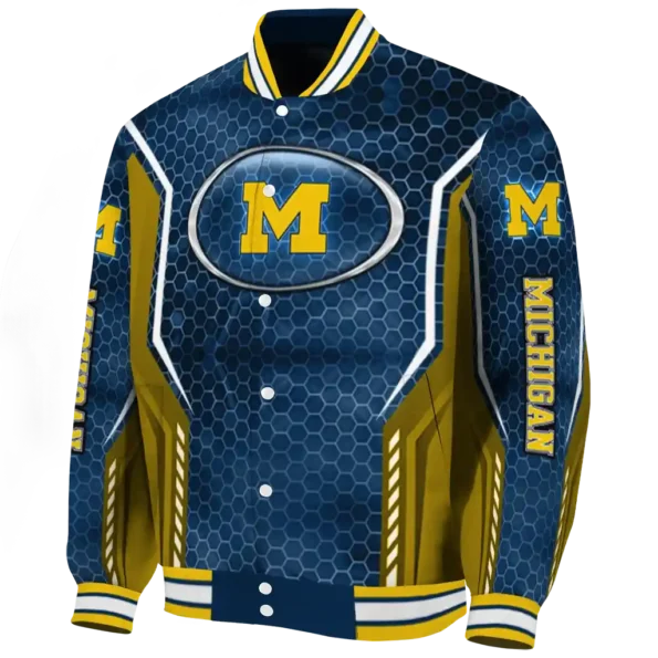 personalized michigan wolverines power plate blue varsity jacket best selling