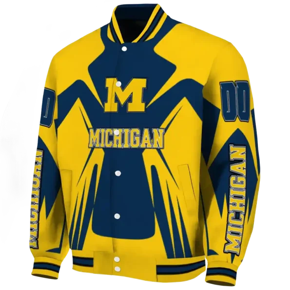 personalized michigan wolverines spider mark blue maize varsity jacket best selling