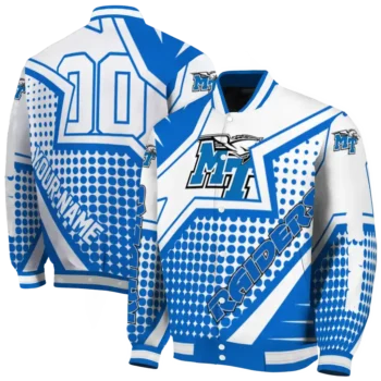 personalized middle tennessee blue raiders star burst blue varsity jacket fashion forward.webp
