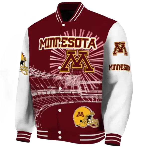 personalized minnesota golden gophers ferris arena maroon white varsity jacket best selling