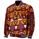 personalized minnesota golden gophers pyramid shapes maroon varsity jacket best selling.webp