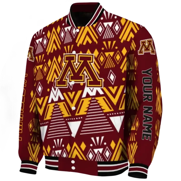 personalized minnesota golden gophers pyramid shapes maroon varsity jacket best selling.webp