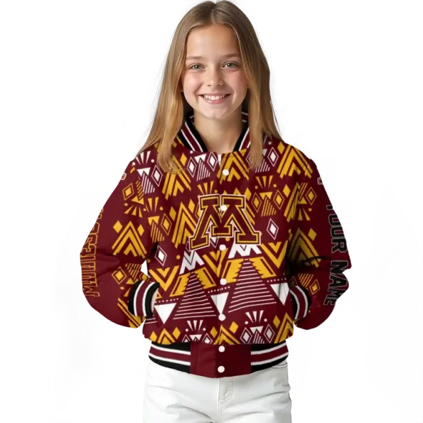 personalized minnesota golden gophers pyramid shapes maroon varsity jacket top rated.webp