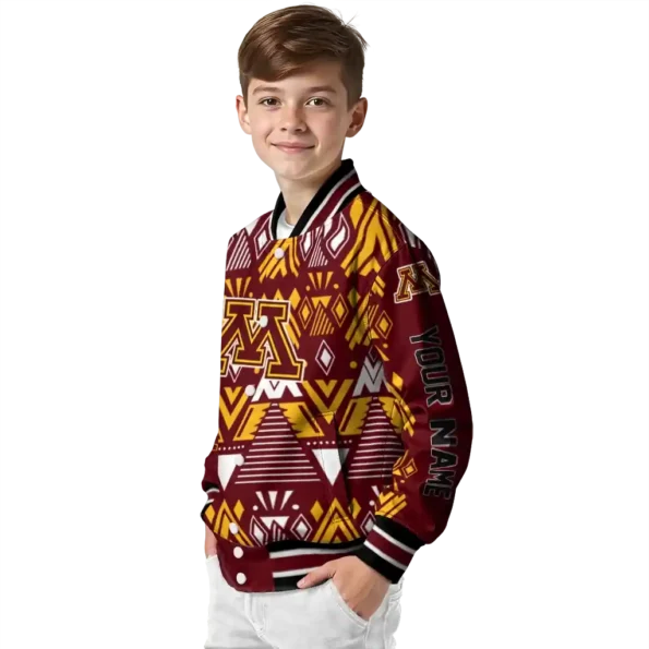 personalized minnesota golden gophers pyramid shapes maroon varsity jacket trendy.webp