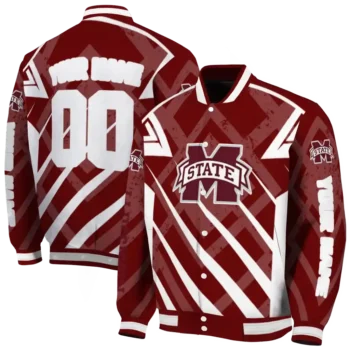 personalized mississippi state bulldogs chevron angles maroon varsity jacket fashion forward.webp
