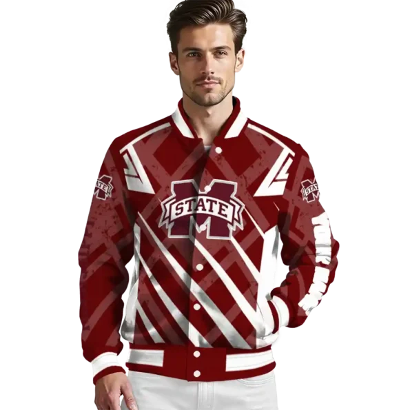 personalized mississippi state bulldogs chevron angles maroon varsity jacket high quality.webp